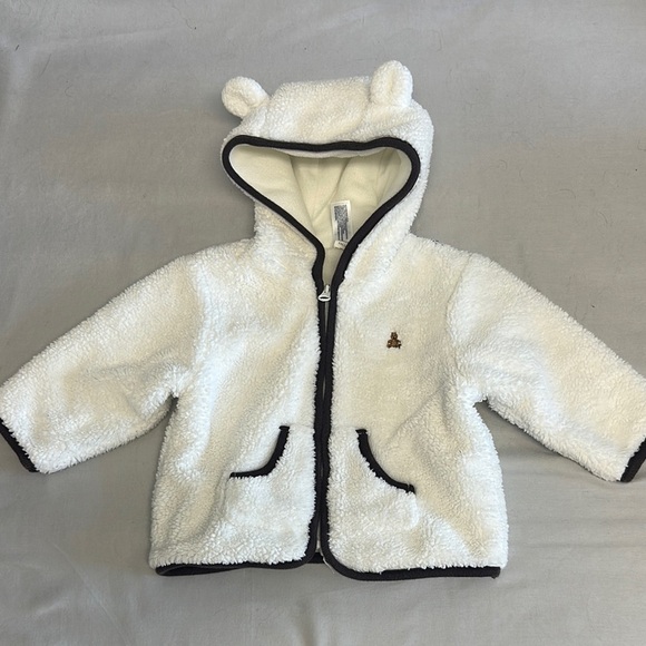 GAP Baby White Sherpa Fleece lined Jacket with Brown Trim - Picture 1 of 4
